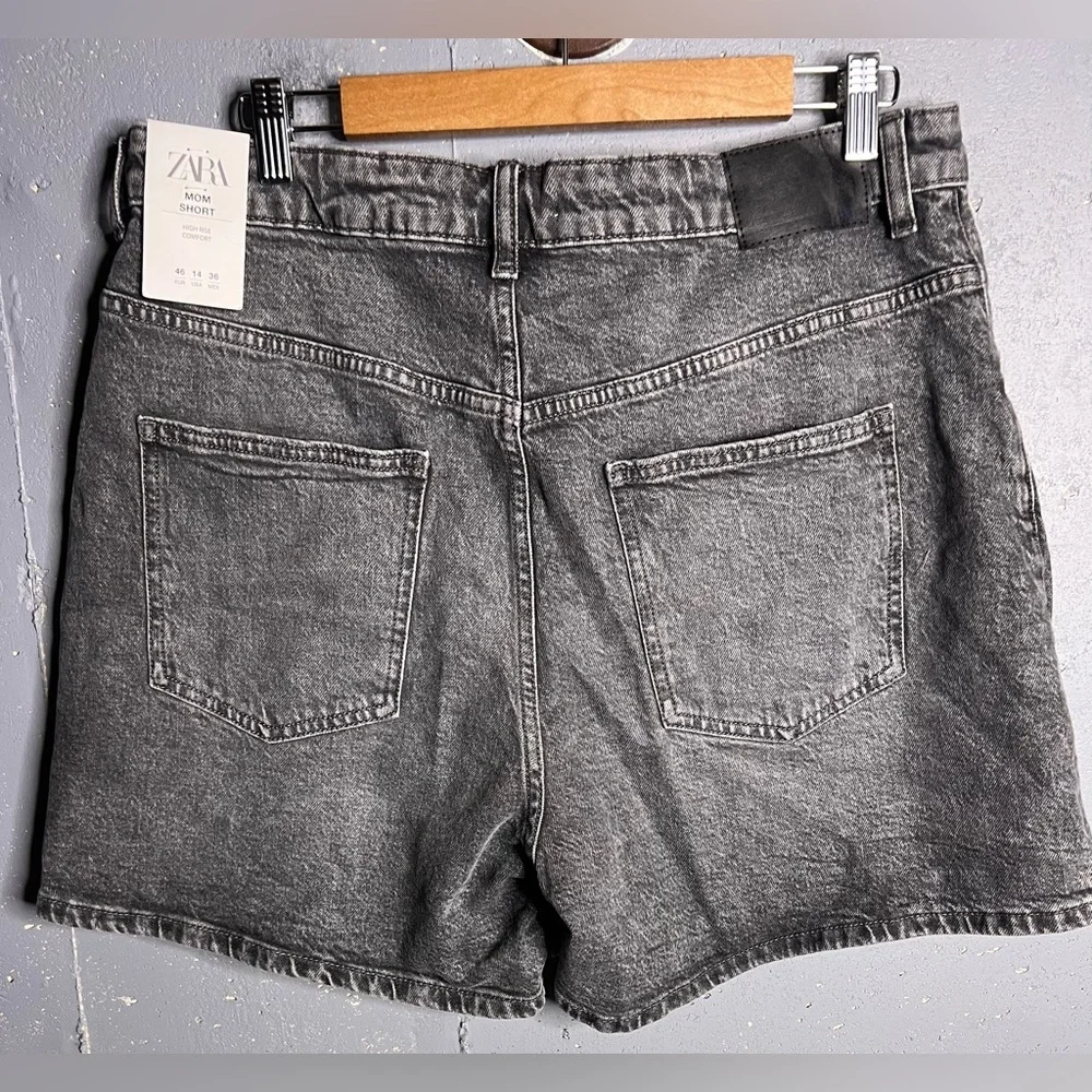 ZARA MOM HIGH RISE SHORTS in BLACK WASHED COLOR. SIZE 14. NWT